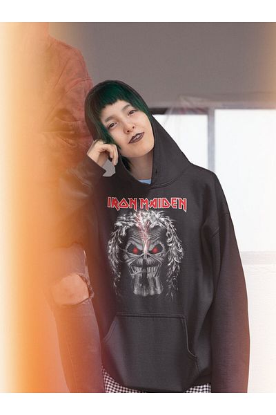 Fuddy Moda Hanorac oversize unisex cu imprimeu Iron Maiden - Hanorac cu glugă