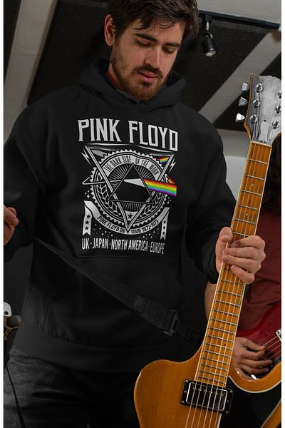 Fuddy Moda Hanorac cu glugă cu imprimeu Pink Floyd, hanorac oversize cu glugă Rock Metal