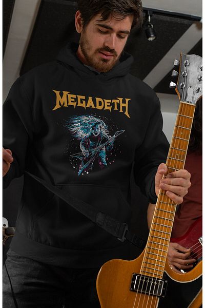 Fuddy Moda Hanorac cu glugă cu imprimeu Megadeth, hanorac supradimensionat unisex cu glugă cu imprimeu Rock Metal