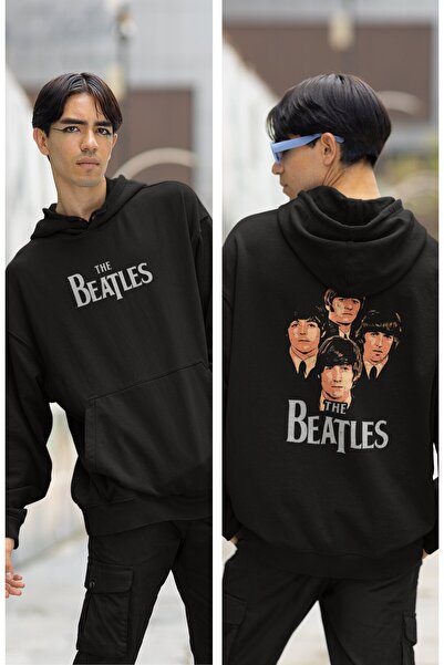 Fuddy Moda Світшот з капюшоном і принтом The Beatles на спині, унісекс, оверсайз, з принтом рок-металу