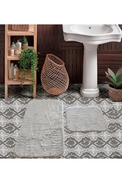 Dinarsu DİNARSU Non-Slip Base Bath Mat Plush 2-Piece Toilet Seat Set White Washable 50*60-60*100