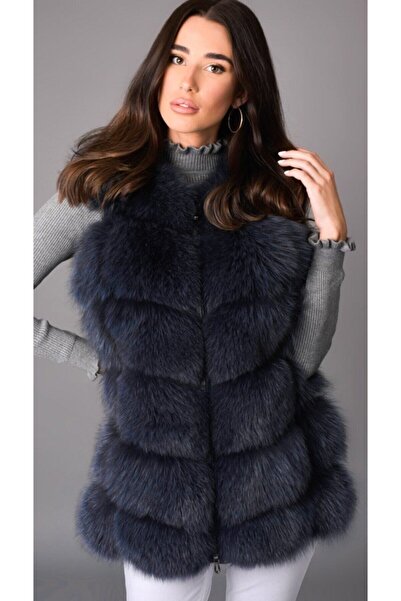 American Tise Cashmere Fur Vest Kaşmir Kürklü Yelek • Navy Blue (Lacivert)