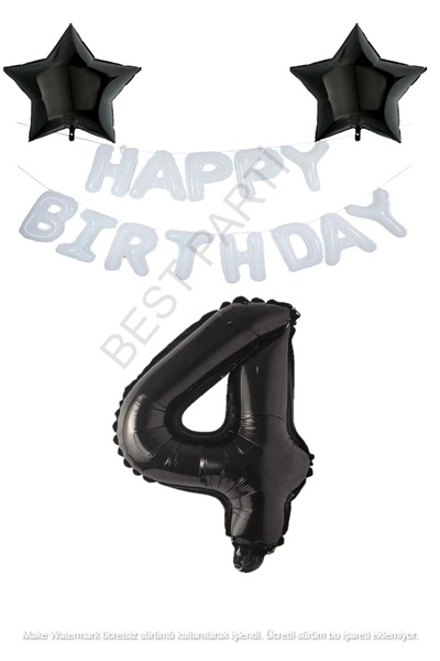 BEST PARTİ DOĞUM GÜNÜ PARTİ SÜSLERİ White Happy Birthday Set Black Star and N...