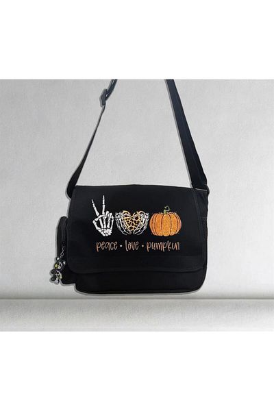 Toum Geantă unisex neagră cu imprimeu dovleac EYSA Halloween Peace Love