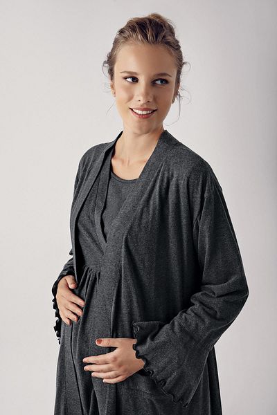 Artış Women's Long Sleeve Stretchy Cotton Maternity Dressing Gown Pajamas Set13300
