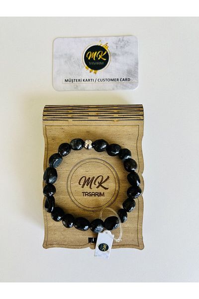 MK tasarım Real Black Agate Stone Gravel Bracelet