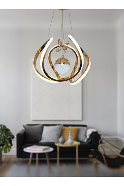 TT AYDINLATMA TT306-TPL-SR TT Aydınlatma Kavis Modeli Sarı Kaplama Tek Toplu 3 Renk Modüllü Ledli Avize