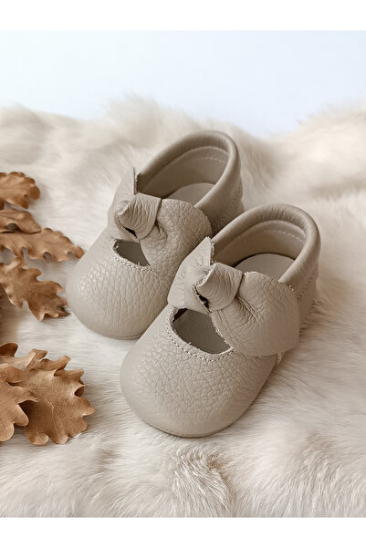 Hodore Alice Dark Cream Genuine Leather Baby Loafer Booties