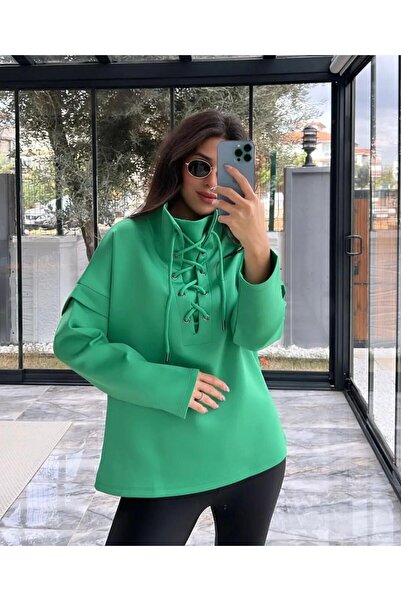 TLG GİYİM Γυναικεία Scuba BOĞAZ BAĞCIKLI Oversize Sweatshirt