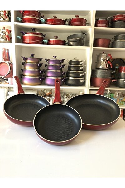 EVİNDA Modern Ve Şık Tasarımlar Petekli Teflon Tek Kulp Tava Set 18-22-26 Cm