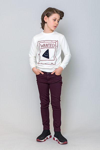 incity Boy's Ecru Navy/Burgundy Smiling Pizza Slice Embroidered Sweatshirt