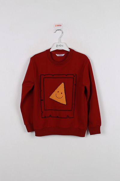 incity Boy's Burgundy Smiling Pizza Slice Embroidered Sweatshirt