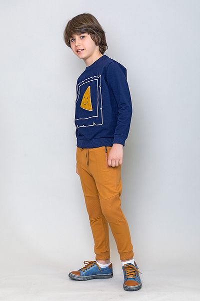incity Boy's Navy Blue Smiling Pizza Slice Embroidered Sweatshirt