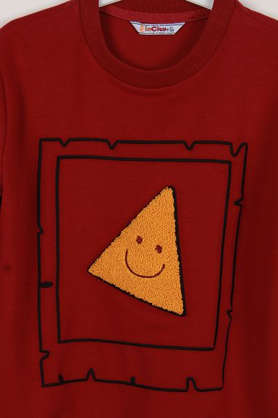 incity Boy's Burgundy Smiling Pizza Slice Embroidered Sweatshirt