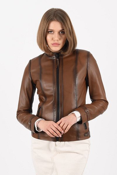 ALİN Kibyra Genuine Leather Fit Shaded Brown Jacket Women