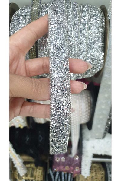 ESRA ŞELEM Iron-On Silver Color Stone Strip Sconce Decorative Strip Ornament Accessory