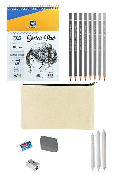 ACUTO Alex Schoeller A5 Sketchbook Pencil Drawing Set with Canvas Cloth Bag Sketching Set Graded Pencils