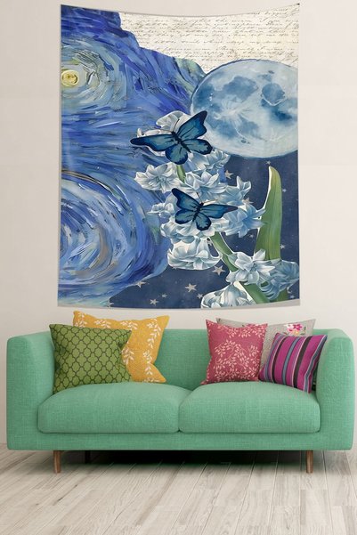 linazaitun Van Gogh Butterflies Stain Resistant Fabric Wall Cover Wall Carpet...