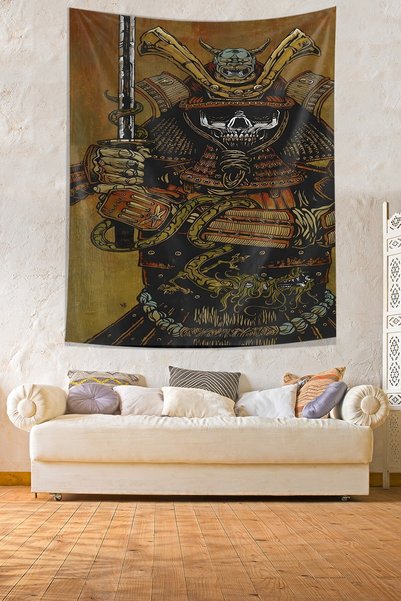 linazaitun Samurai Patterned Stain Resistant Fabric Wall Cover Wall Carpet Ta...