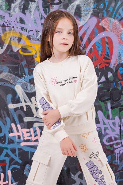 DMB BOYS & GIRLS Дівчачий спортивний костюм - без шортів, світшот з принтом на спині, кишені-кармани, штани зі штрихом