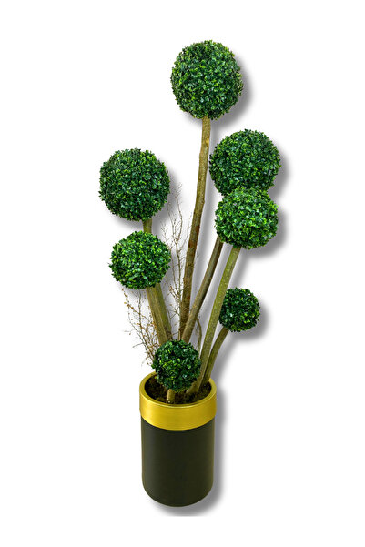 Cihan Çiçekçilik 7 Li Şimşir Top 170 Cm Yapay Ağaç 40x30 Gold Kemerli Saksı