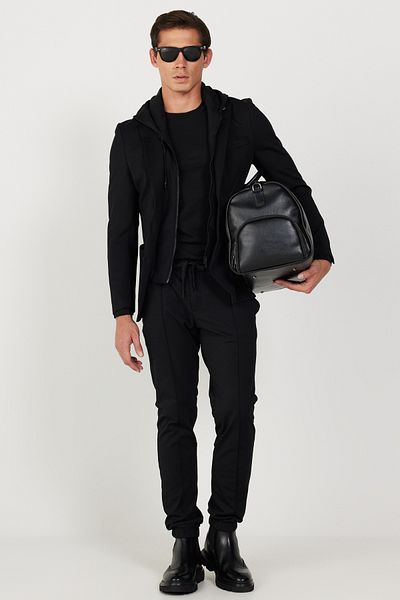 ALTINYILDIZ CLASSICS Men's Black Slim Fit Slim-Fit Mono Collar Cotton Patterned Blazer Jacket