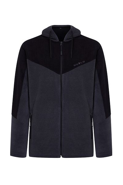 Huğlu Two-Colored Fleece Cardigan with V-Robe