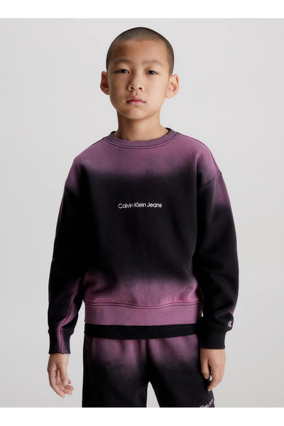 Calvin Klein Desenli Siyah - Mor Sweatshırt IU0IU005130H9