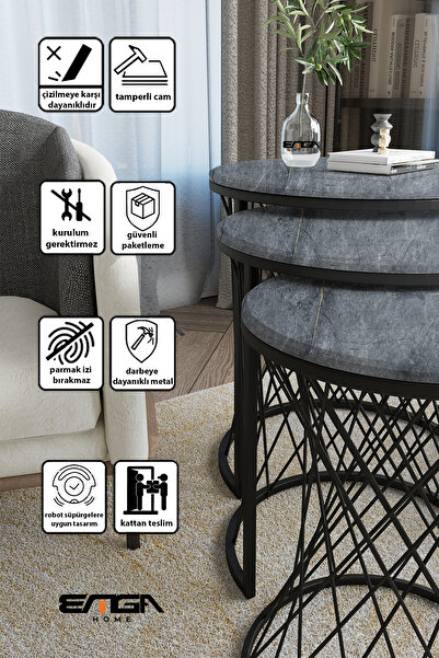 EMGA HOME Zenith Zigon Sehpa - Antrasit Mermer