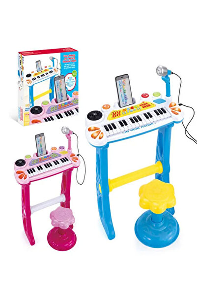 Intertoys Oyuncak Mikrofonlu Tabureli Org 31 Tuşlu Işıklı (Pembe - Mavi)