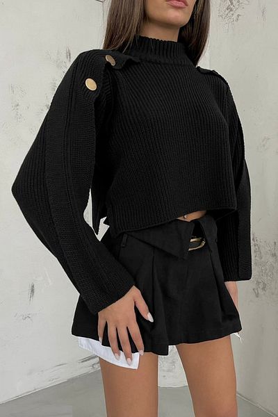 vuvutasarım Pulover oversize pentru femei sezon nou - Detaliu nasturi, BLCKF23W16028