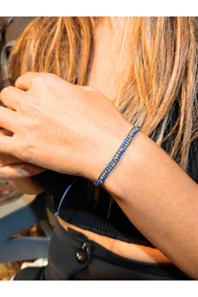 TÜKKAN ACCESSORİES SİYAH İP LACİVERT BONCUK MİYUKİ BİLEKLİK MAKROME ÖRGÜ ASAN...