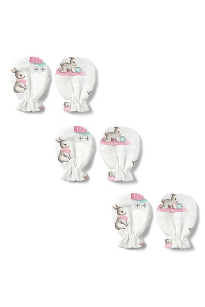 DEUX LAPINS 100% Cotton Muslin Gloves Set of 3 – Bébé Lapin Rose