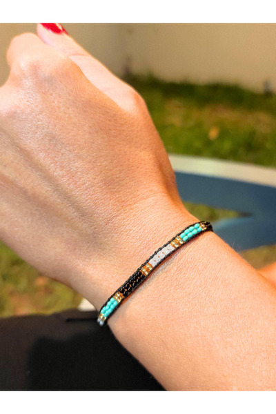 TÜKKAN ACCESSORİES SİYAH İP KARIŞIK RENKLİ BONCUK MİYUKİ BİLEKLİK MAKROME ÖRG...