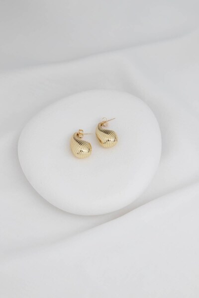 Sacha Accessories Damla Formlu Bombeli Gold Küpe