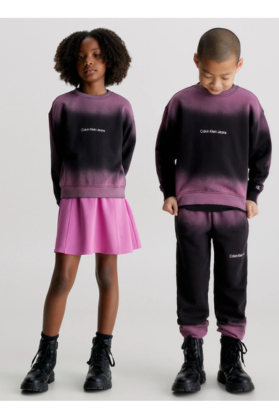 Calvin Klein Desenli Siyah - Mor Sweatshırt IU0IU005130H9