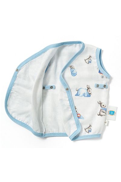 DEUX LAPINS 0-3 Months Baby Muslin Vest - 100% Cotton, Bébé Lapin Design