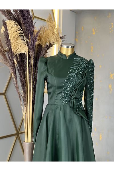 Halezademoda Stone Embroidered Organza Evening Dress