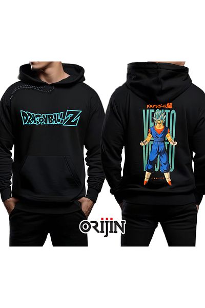 Orijin Tekstil Dragon Ball Z Vegito μπλούζα με στάμπα μαύρο με κουκούλα μπροστά και πίσω