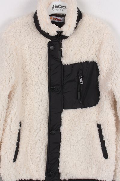 incity Boy's Ecru Black Plush Coat
