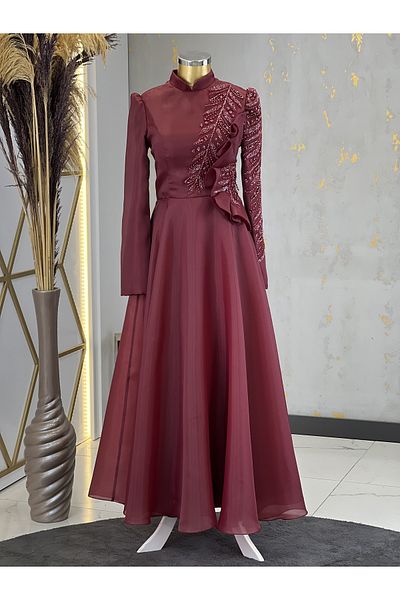Halezademoda Stone Embroidered Evening Dress