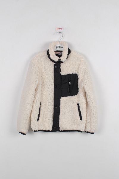 incity Boy's Ecru Black Plush Coat
