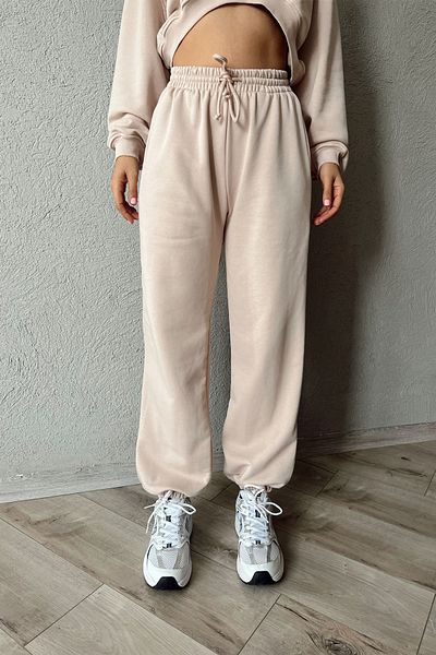 Seda Yalçın Atelier Beige Long Sleeve Crop Tracksuit Set