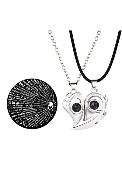 Herşey Nota قلادة العشاق المغناطيسية 100 لغة أنا أحبك قلادة زوجين الإسقاط