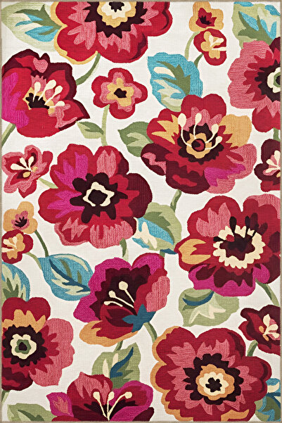 Rugs Modern Halı Red Rose Patterned Multicolored Modern Decorative Carpet 1697