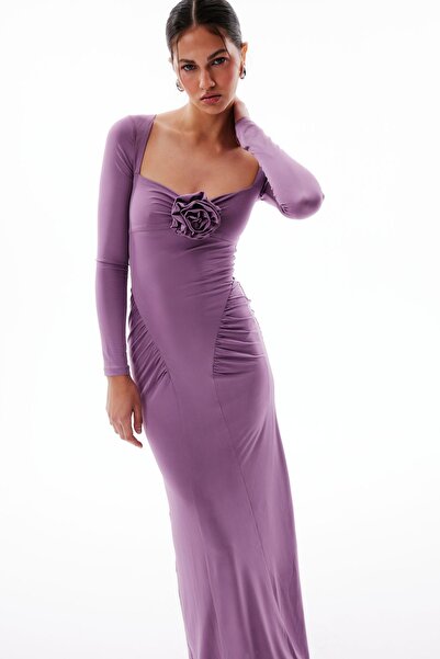 Love On Friday Joelle Gül Detaylı Uzun Ametist Abiye Elbise (AMETİST)