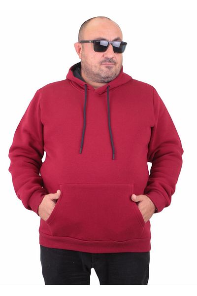MocGrande Plus Size Ανδρικό Basic Sweat Hooded 11700 Claret Red