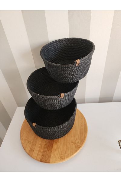 Yektayla Handmade 3-piece wicker basket, organizer, organizer, breadbasket 18-20-22 cm