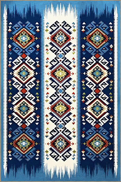 Rugs Modern Halı Blue Themed Multicolored Stripe Traditional Motif Patterned ...