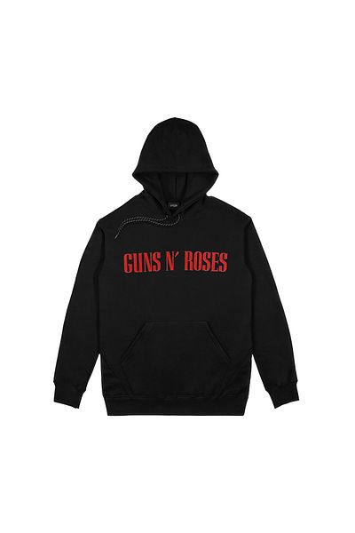 Orijin Tekstil Guns N Roses Front and Back Printed Black Hooded Sweatshirt
